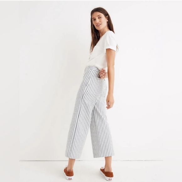 Madewell Emmett Wide Leg Crop Pants in Stripe Button Front Edition Size 29 - Picture 3 of 15